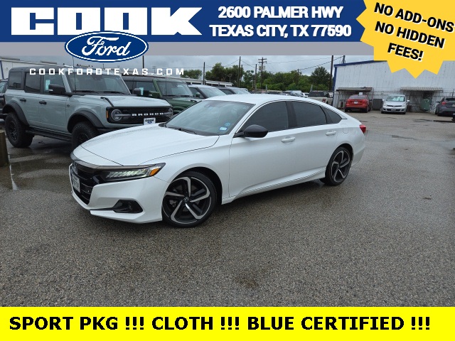 Certified 2021 Honda Accord Sport with VIN 1HGCV1F30MA065566 for sale in Texas City, TX