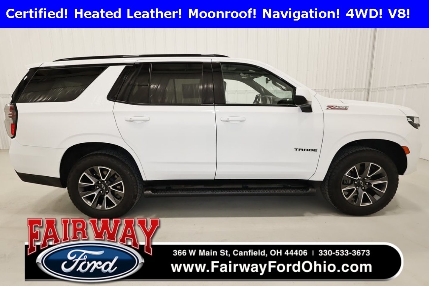 Certified 2021 Chevrolet Tahoe Z71 with VIN 1GNSKPKD6MR361222 for sale in Canfield, OH