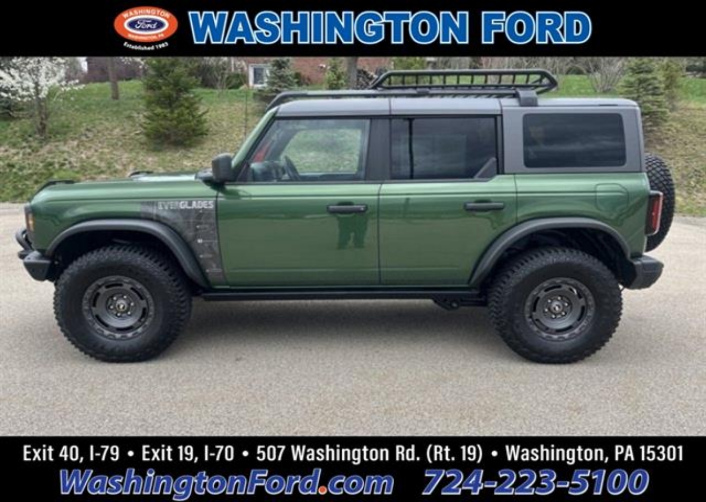 Used 2024 Ford Bronco 4-Door Everglades with VIN 1FMEE4HH8RLA27740 for sale in Washington, PA