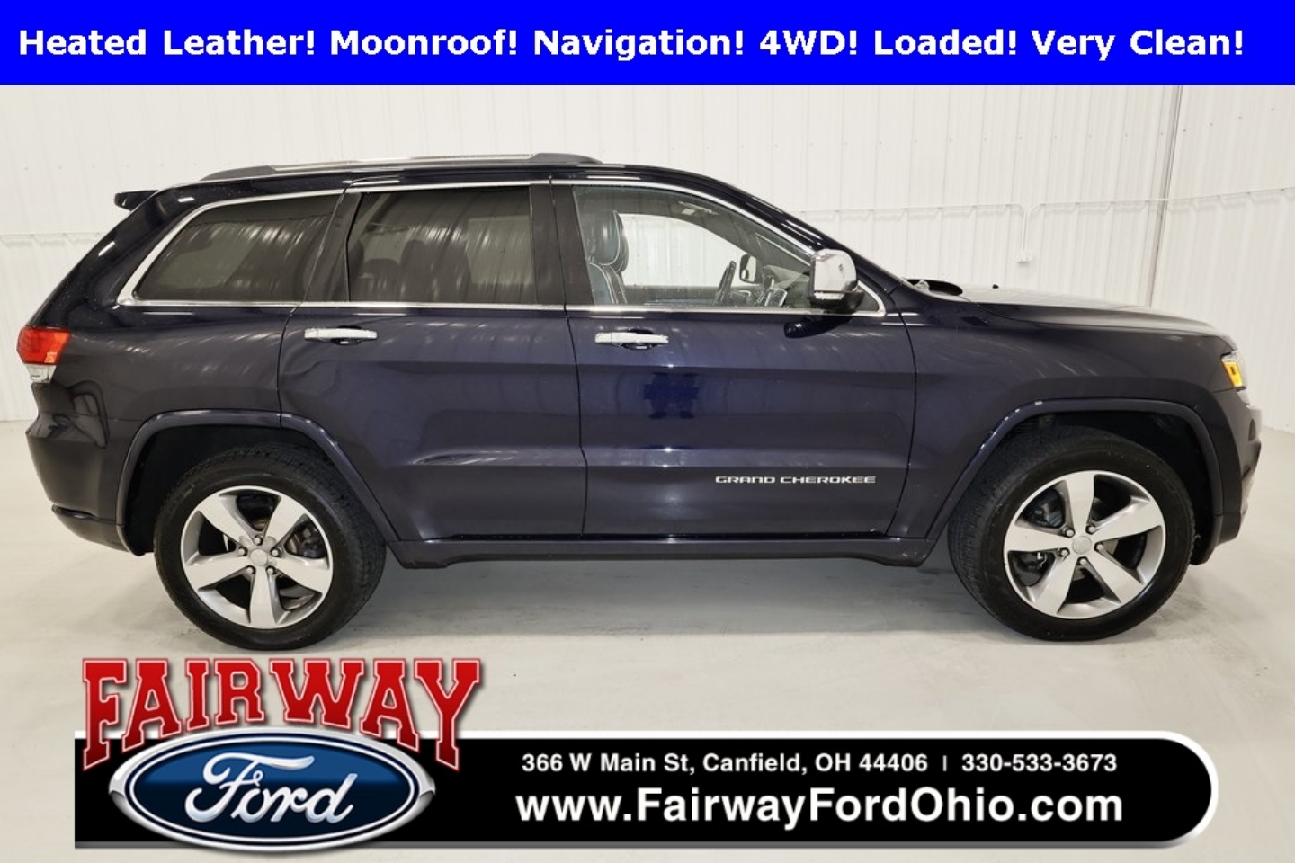 Used 2015 Jeep Grand Cherokee Overland with VIN 1C4RJFCG8FC612356 for sale in Canfield, OH